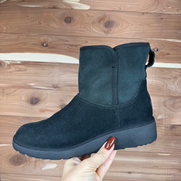 UGG Kristin Mini Platform Wedge Pull On Ankle Boot Black Suede Shearling size 9 - Picture 15 of 15